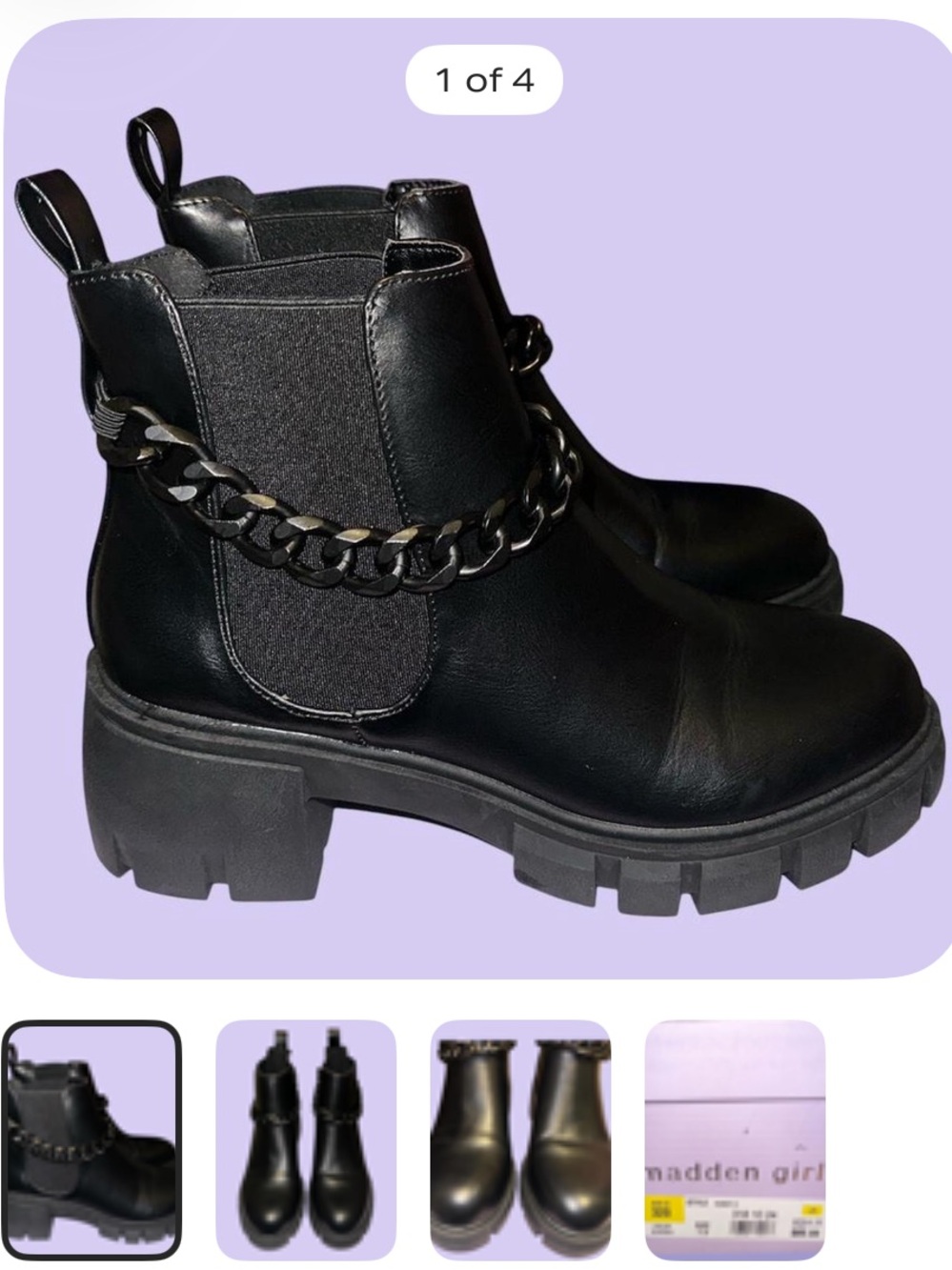 Madden Girl Black Chain-Trim Lug Chelsea Boots 7.5